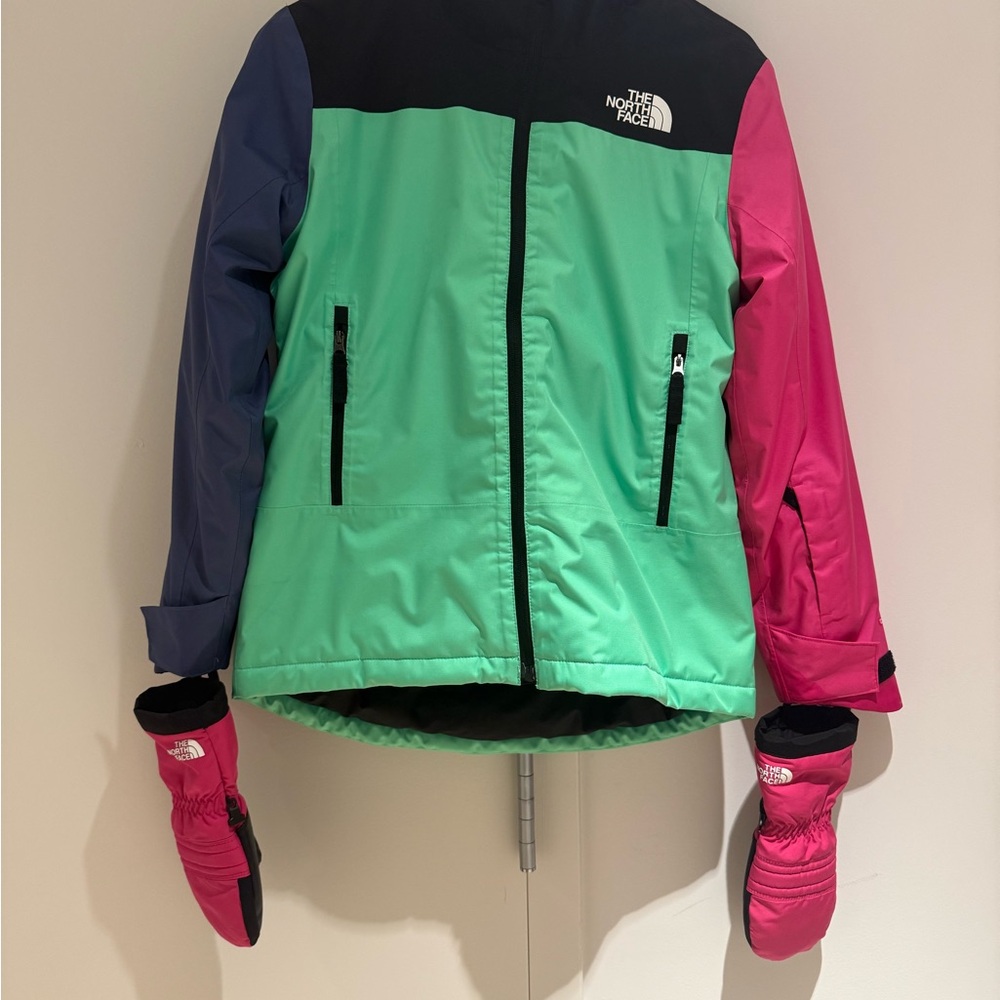 The North Face Girls Tri-Color Puffer Jacket - Black, Green, Pink, Purple